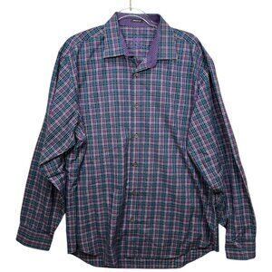 Bugatchi Uomo Mens Classic Fit Purple Plaid Long Sleeve Button-Up Shirt XL